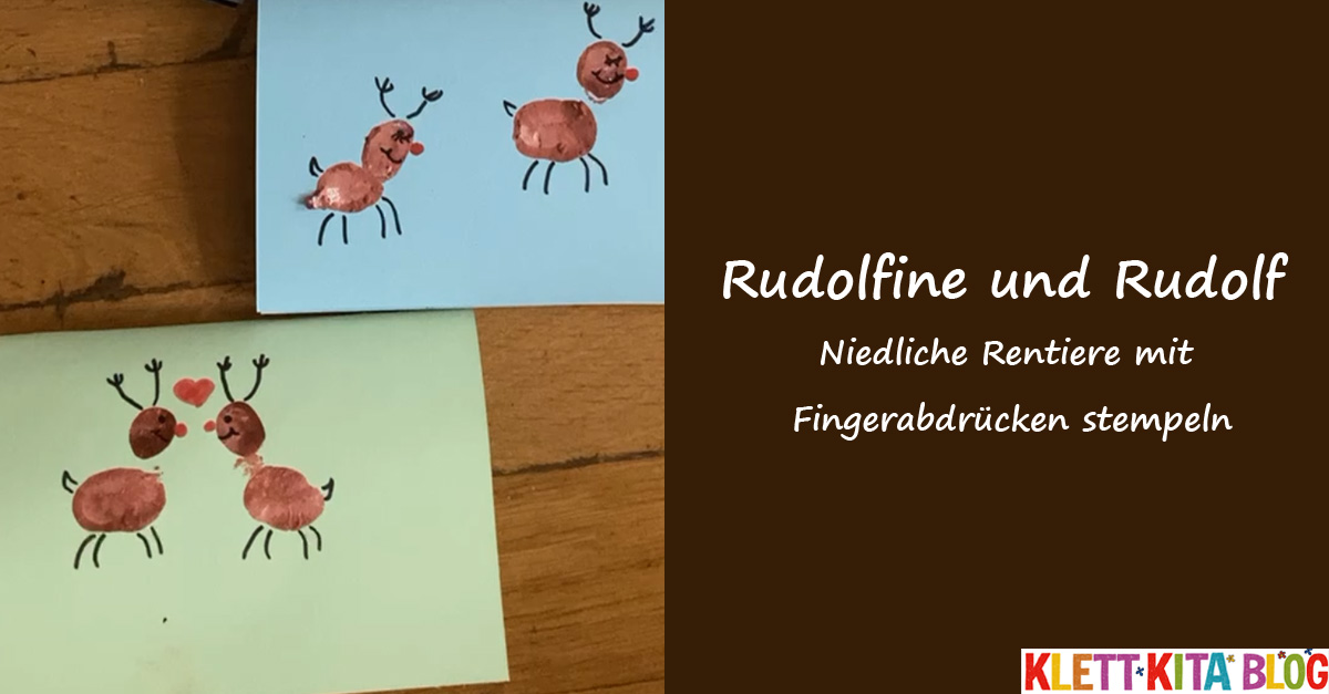 Rudolfine und Rudolf – Niedliche Rentiere mit Fingerabdrücken stempeln
