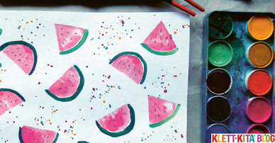 Saftige Wassermelonenscheiben – Kartoffeldruck für tolle Früchtebilder